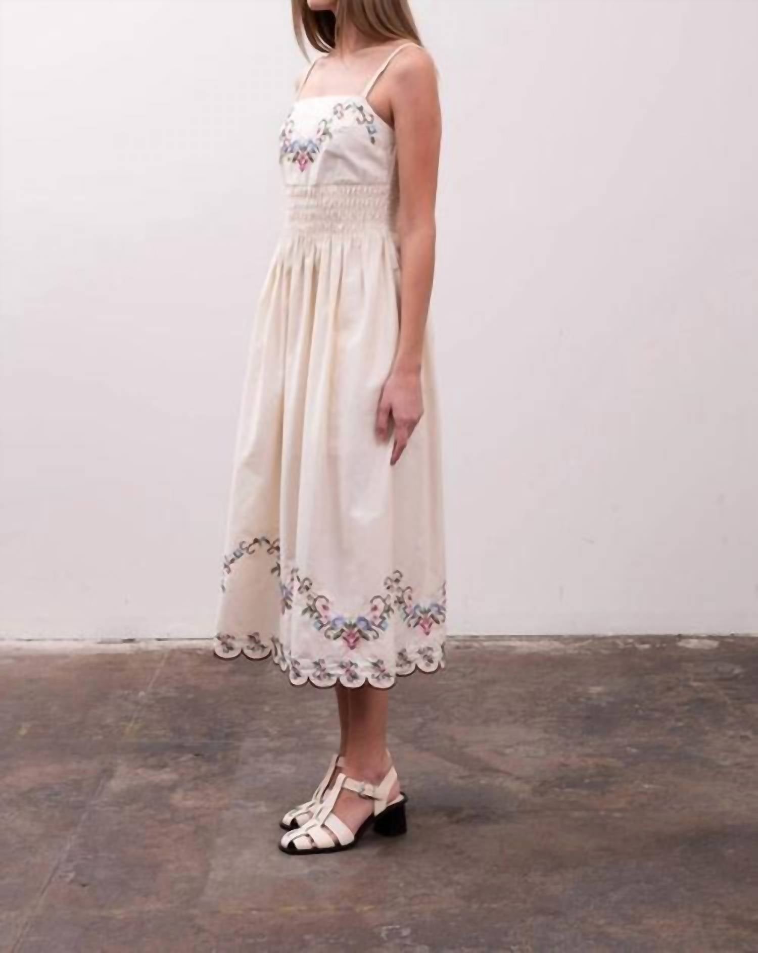 Moon River - Eyelet Embroidery Detail Midi Dress