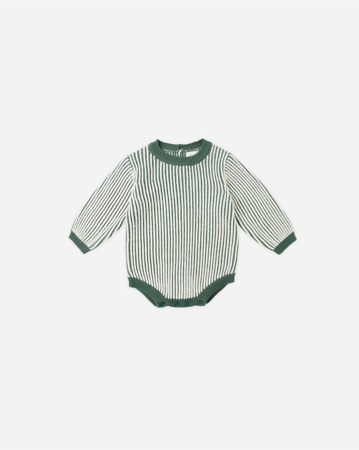 Rylee + Cru Boy's Haywood Romper in green stripe - kids' item - detail view