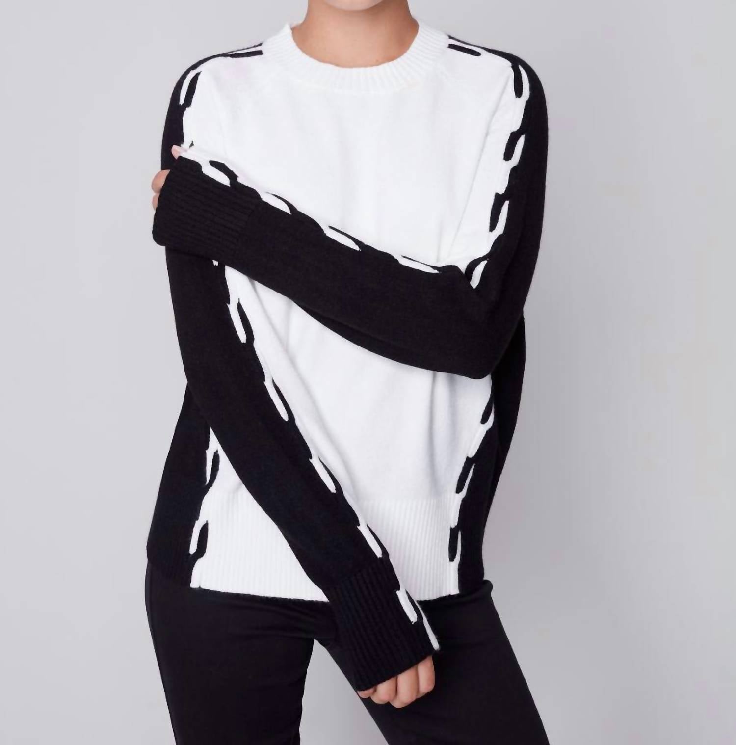 Charlie B - Raglan Sleeve Colorblock Side Cable Sweater