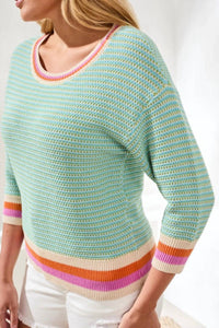Mb By Tribal - Scoop Neck Cotton Stripe Sweater