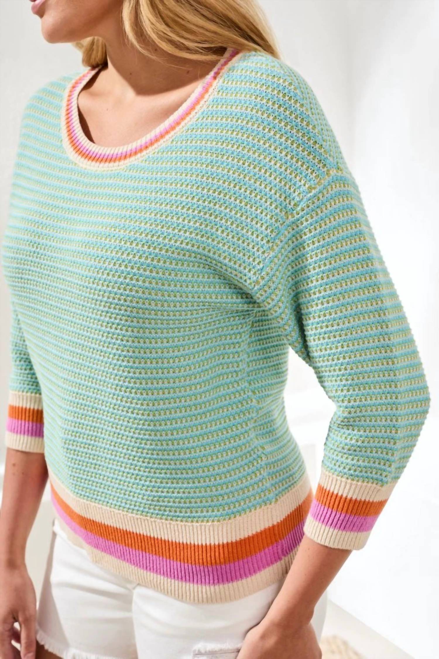 Mb By Tribal - Scoop Neck Cotton Stripe Sweater