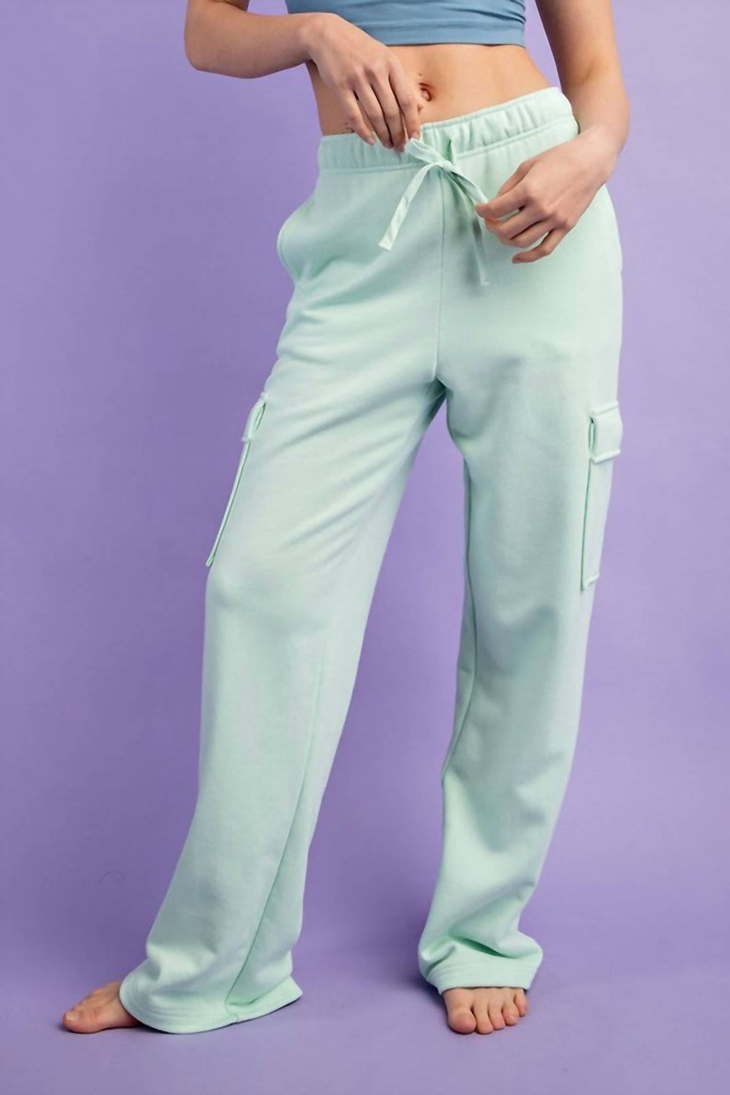 RAE MODE Straight French Terry Cargo Sweatpants in mint - women's pants