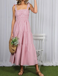 Vine & Love - Square Neck Shoulder Striped Sleeveless Maxi Dress