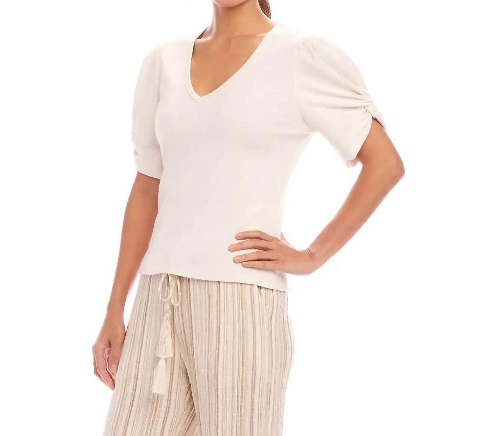 Karen Kane - Rayne Ribbed Twist Sleeve V-neck Top