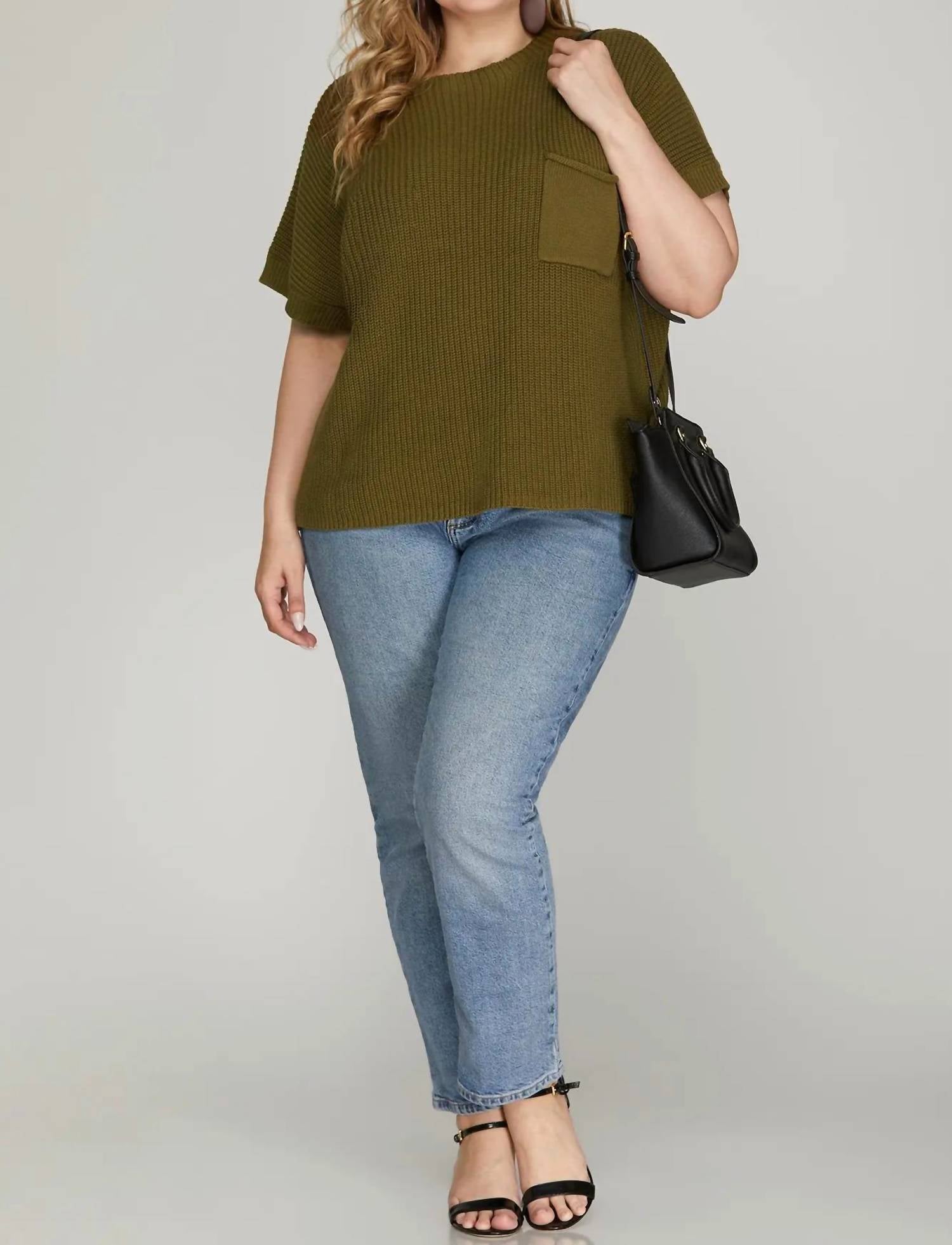 She + Sky - Plus Drop Shoulder Knit Top