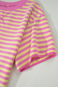 Shewin - Stripe Short Sleeve Top And Skirt Set
