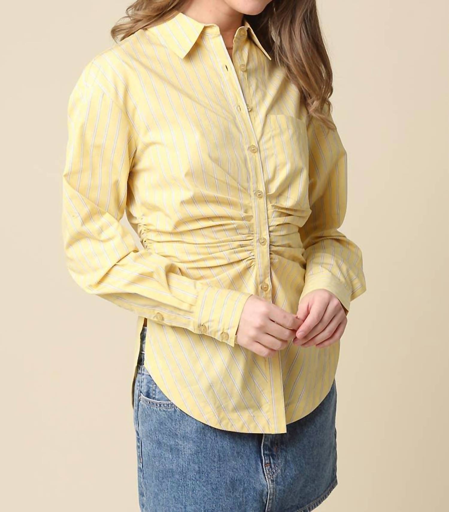 Olivaceous - Claire Ruched Front Button-Up Shirt