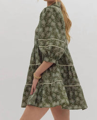Entro - Elle Floral Print Contrast Trim Half Sleeve Mini Dress