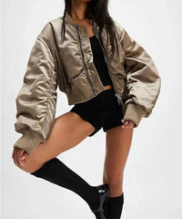 Agolde - Cropped Satin Jett Bomber Jacket