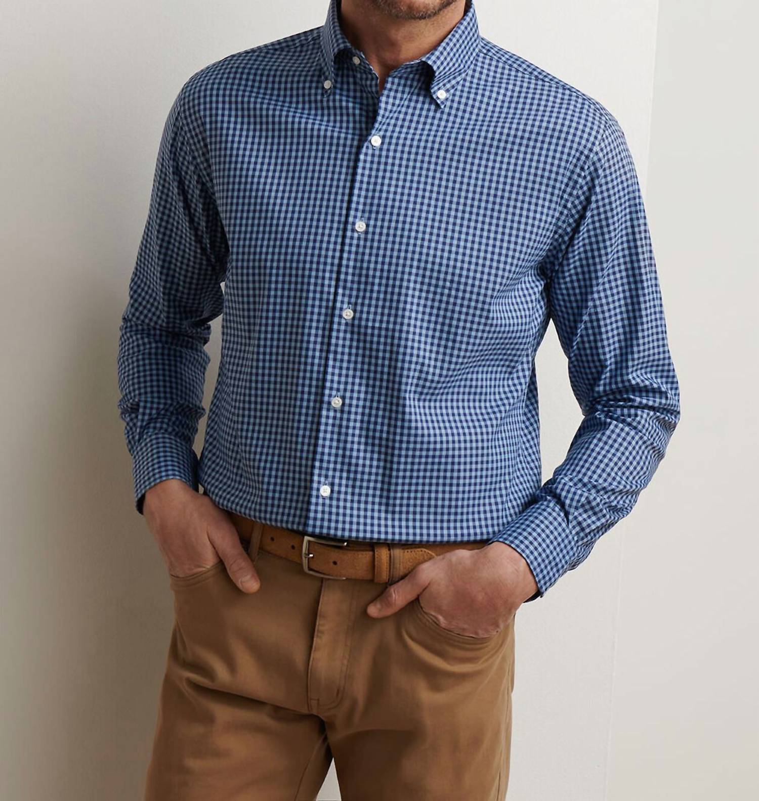 PETER MILLAR Conway Crown Lite Cotton Stretch Shirt in ruddy blue - men's shirt