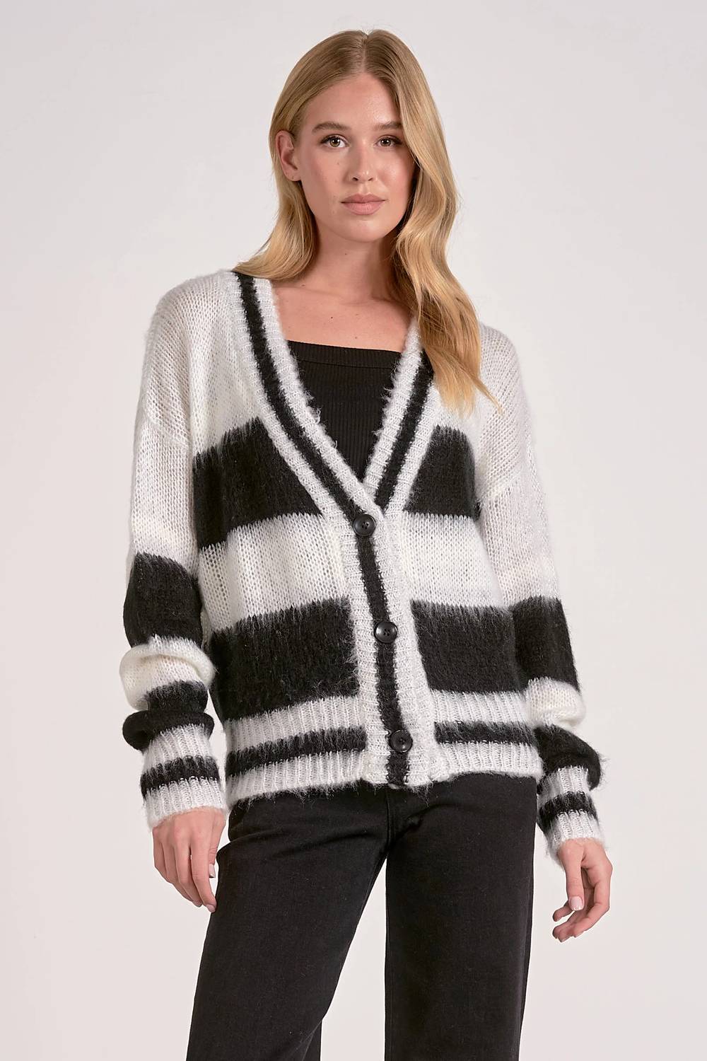 Elan - Stripe Fuzzy Cardigan
