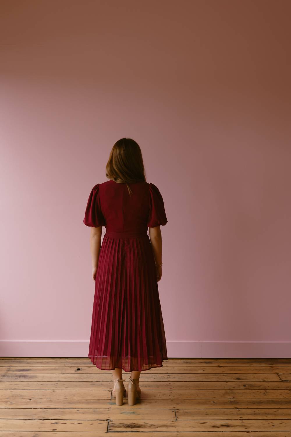 TCEC Brandi Midi Dress in burgundy - women's dress - alternate view