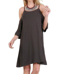 Umgee - Open Shoulder Ruffle Sleeve Dress