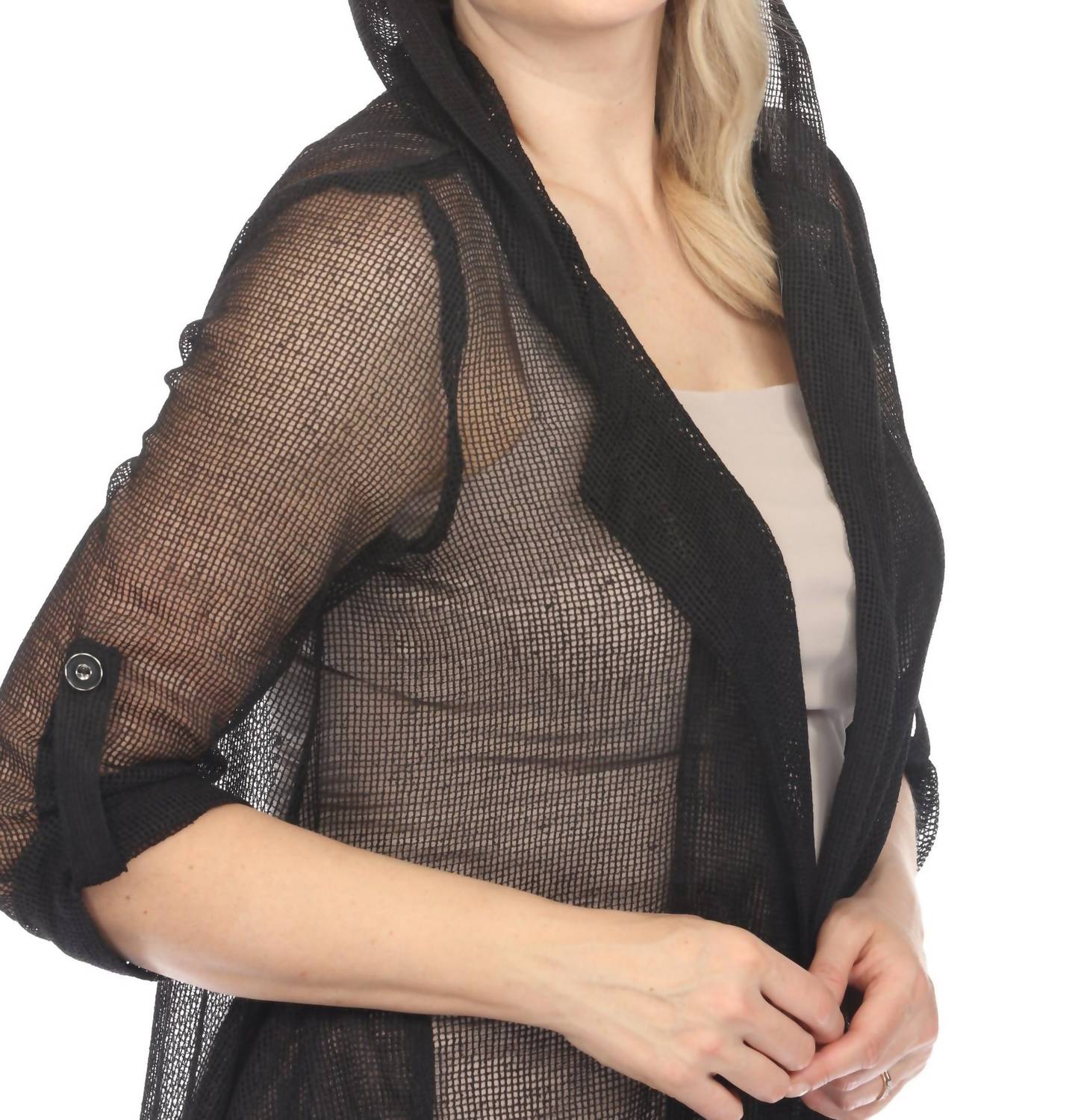 Joseph Ribkoff - 3/4 Roll Tab Sleeves Mesh Hooded Jacket