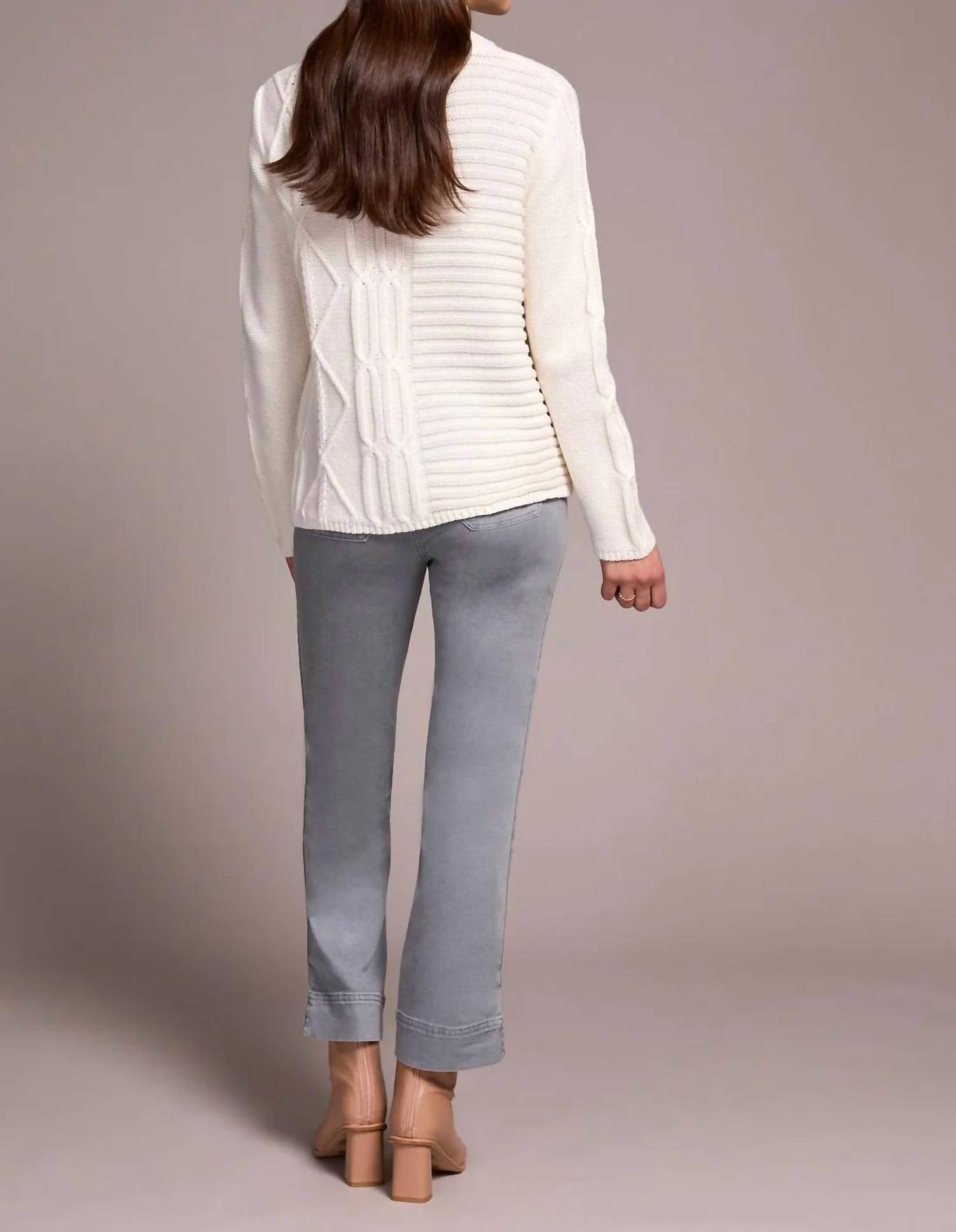 TRIBAL Vintage Washed Cable Knit Mock Neck Sweater in cream - women's sweater - alternate view