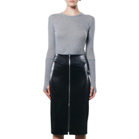 Enza Costa Women's Satin Finish Leather Skirt in black - women's skirt - view 4