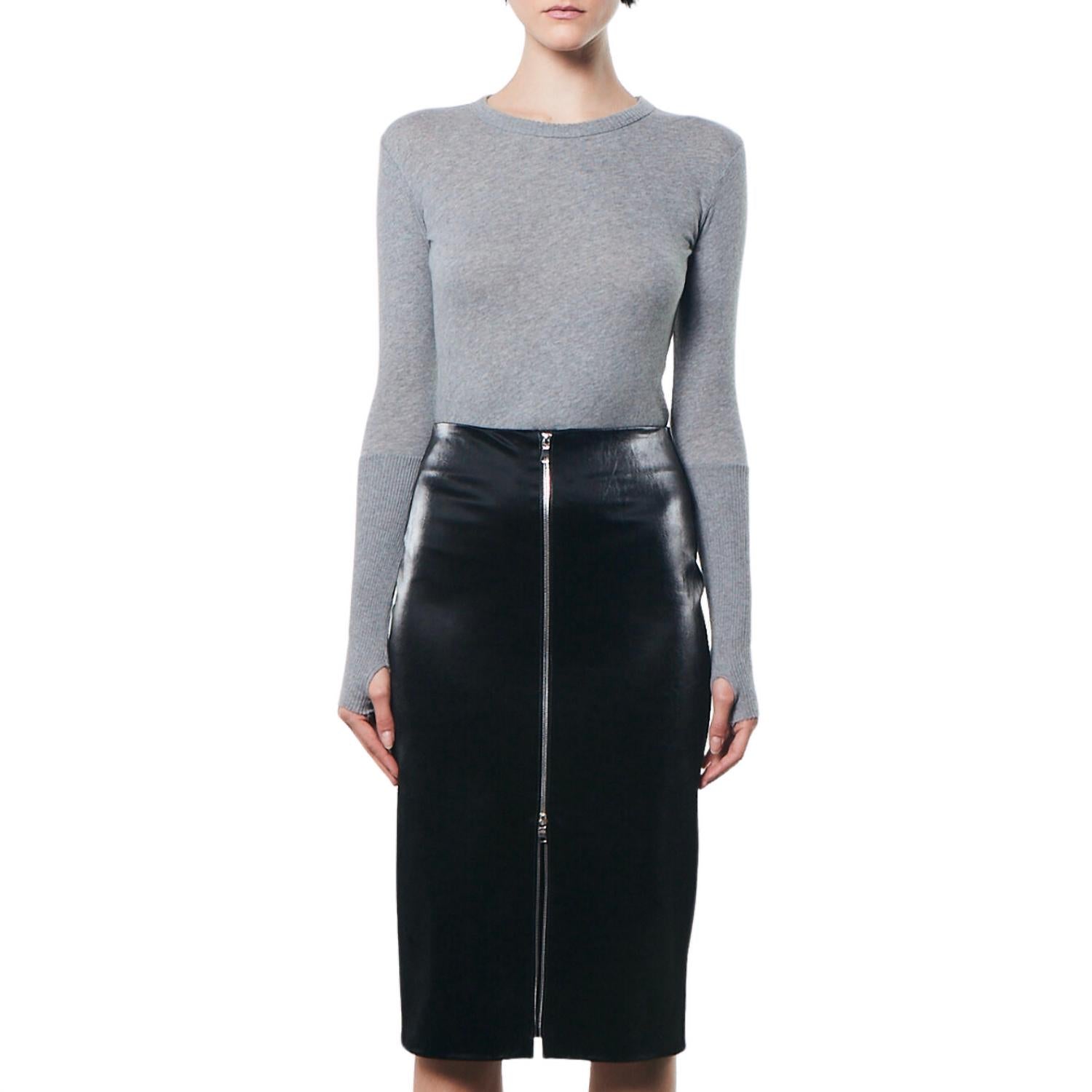 Enza Costa Women's Satin Finish Leather Skirt in black - women's skirt - view 4