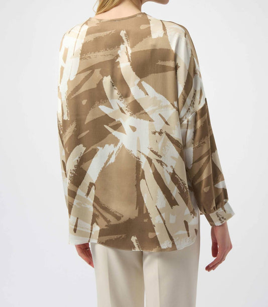 Joseph Ribkoff - Recycled Satin Abstract Print Tunic With Zipper Detail