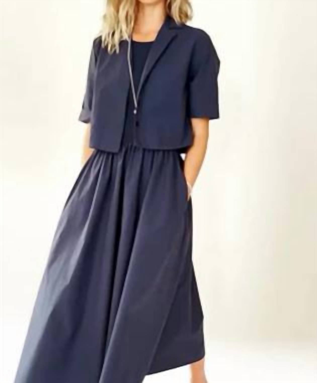 Elliott Lauren - Rib Knit Woven Double Up Combo Dress