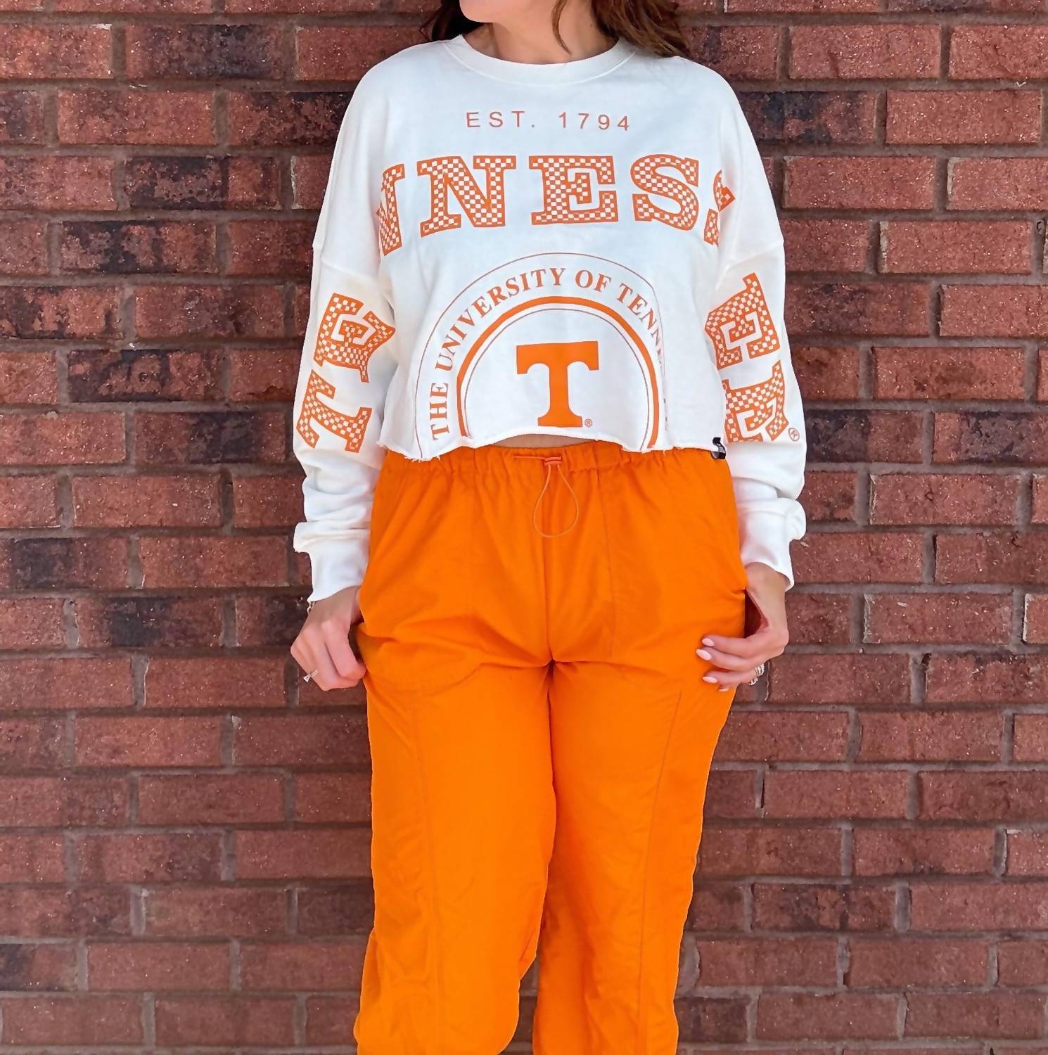 Gameday Social Tennessee Seal Cropped Sweatshirt in orange and white - women's top