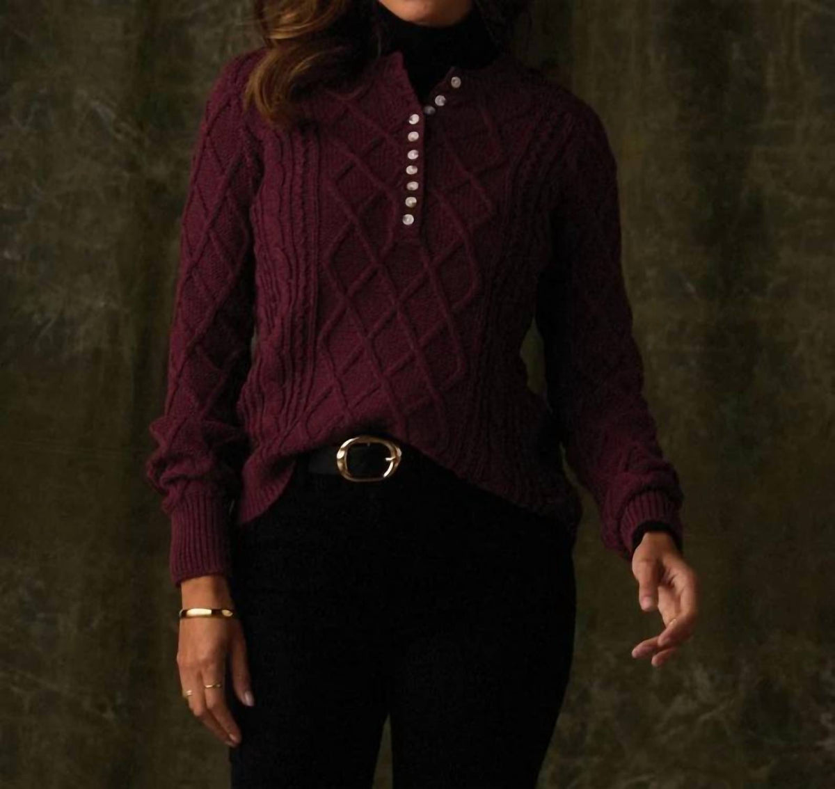 The Normal Brand - Women's Josefine Cableknit Henley Sweater