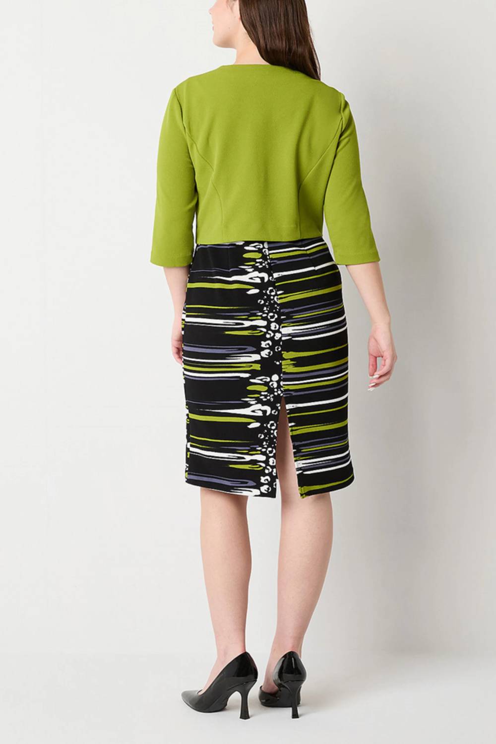 Maya Brooke - Abstract Striped Jacket Dress 2-piece Set