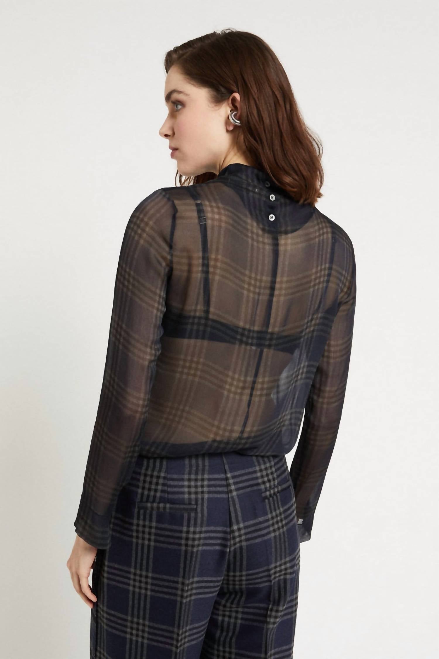 Ottod'ame Sheer Plaid Viscose Blouse in be unique - women's blouse - alternate view