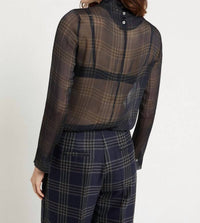 Ottod'ame Sheer Plaid Viscose Blouse in be unique - women's blouse - detail view