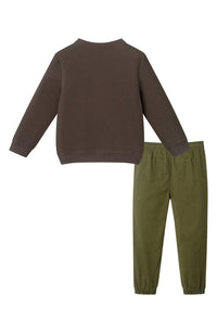 Andy & Evan Kids' Appliqué Crewneck Sweatshirt & Joggers Set in green - item - detail view