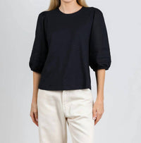 Elliott Lauren - Balloon Sleeve Knit Woven Combo Top