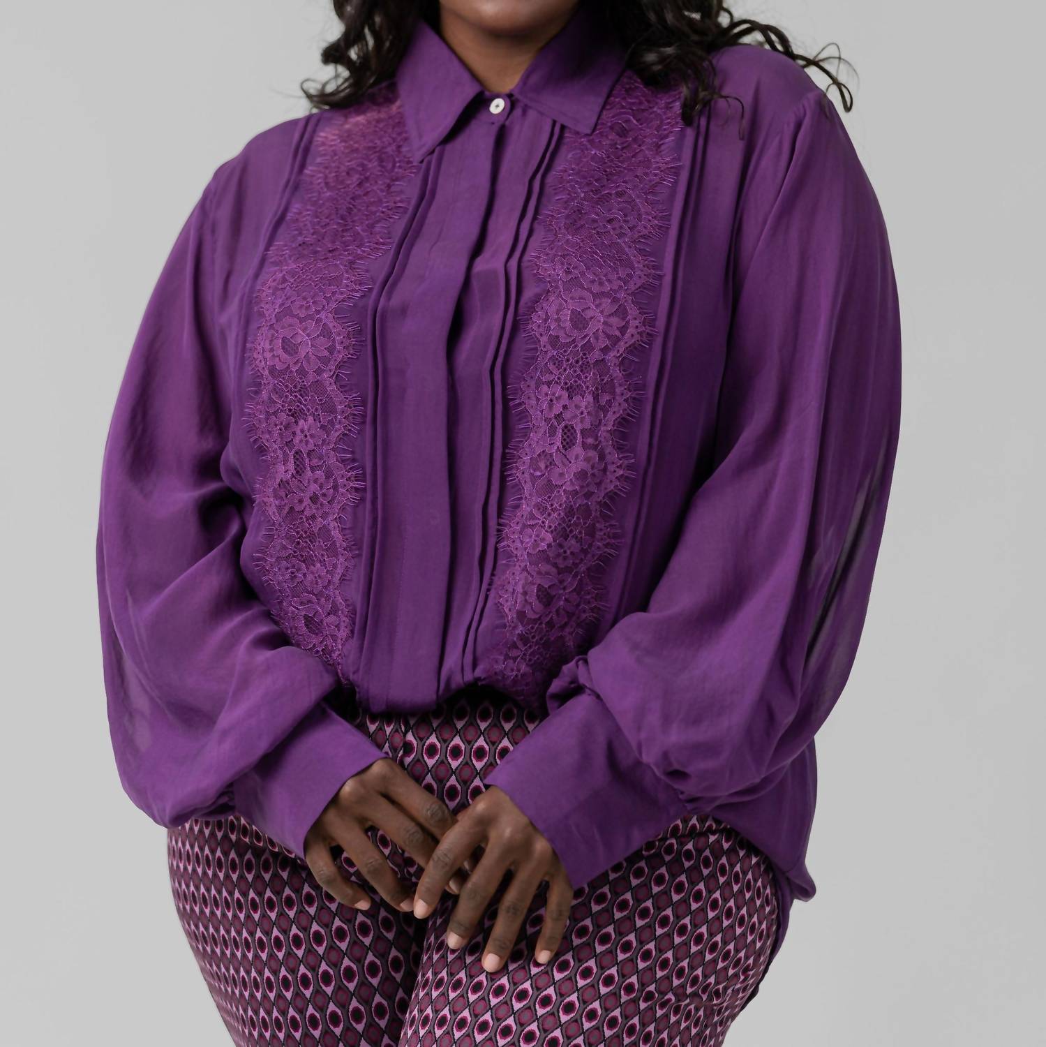 La Fuori - Silk Chiffon Long Sleeve Blouse Blouse - Plus