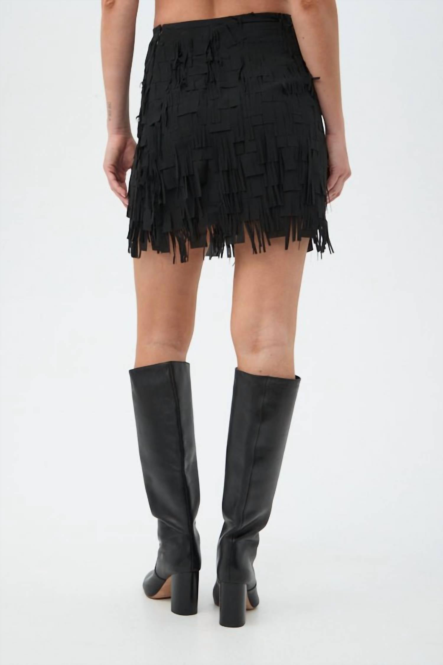 Trina Turk Rico Fringe Mini Skirt in black - women's skirt - alternate view