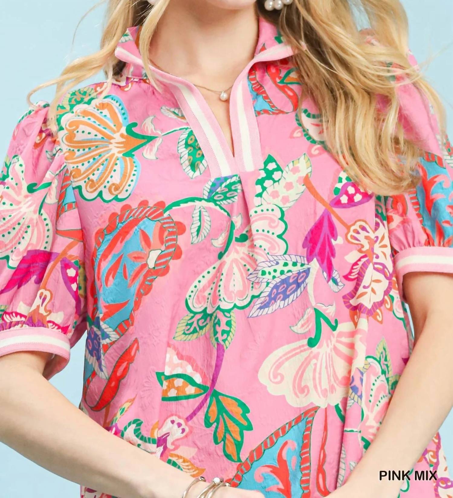 Umgee - Jacquard Paisley Print High Neck Mini Dress