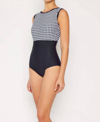 Marina West Swim - Houndstooth One Piece Swim Suit with Removable Skirt
