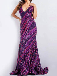 JOVANI Midnight Sequin Wave Dress in purple fuchsia - women's dress
