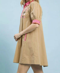 Umgee - Embroidered Contrast Trim Tunic Mini Dress