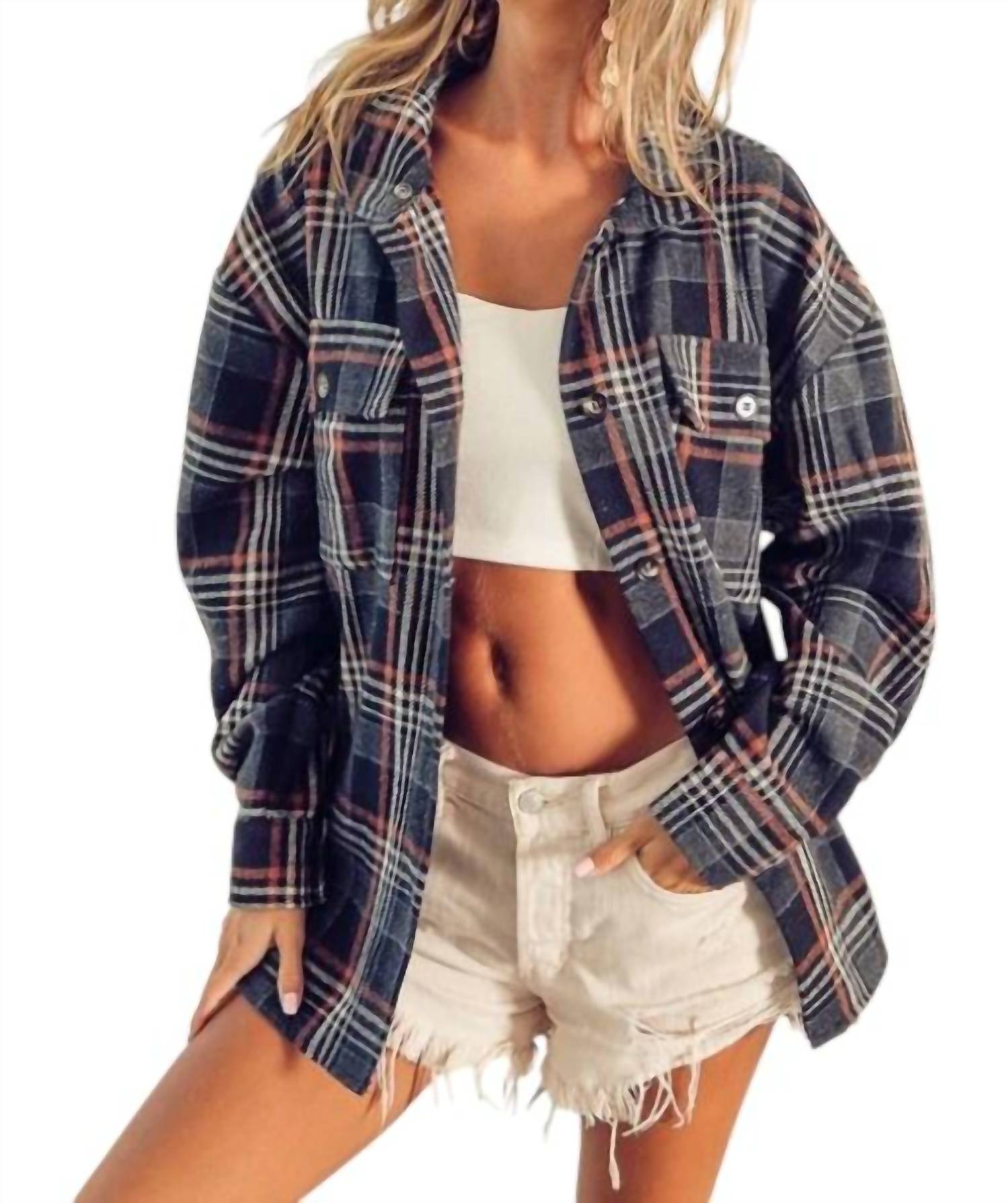 Bibi - Hooded Flannel Jacket