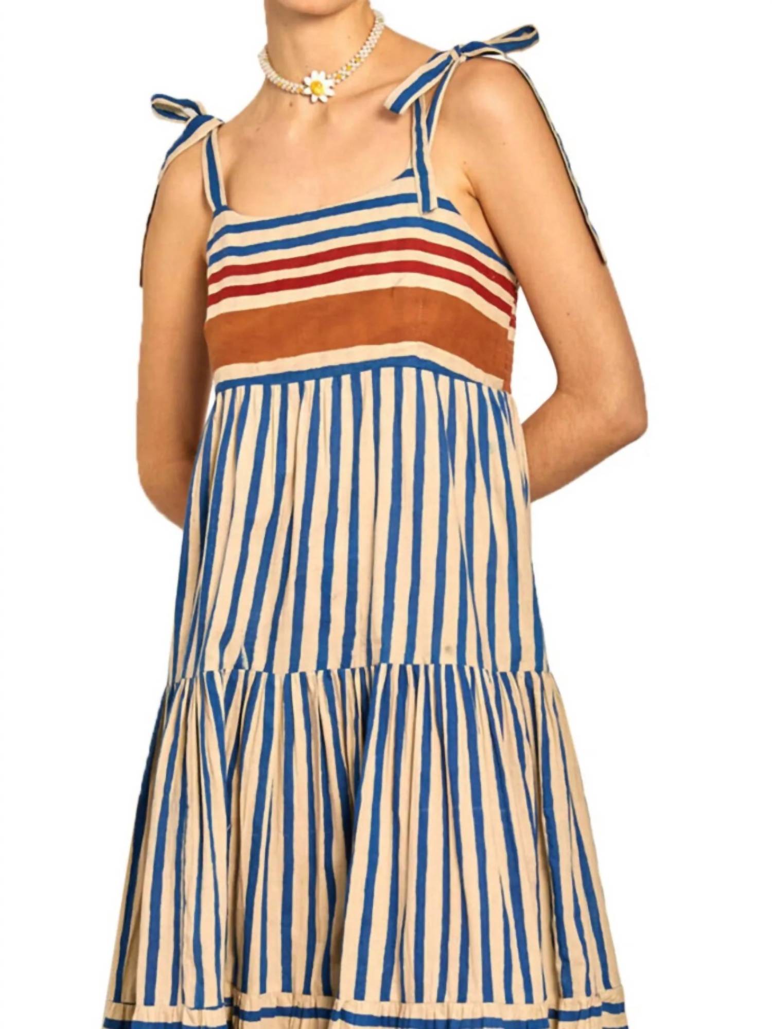 Trendsi - Striped Tie-Shoulder Tiered Maxi Dress