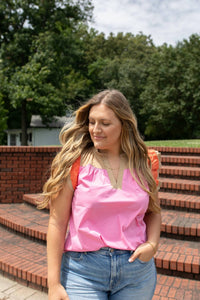 voy Poppy Color Block Poplin Top in pink - women's blouse