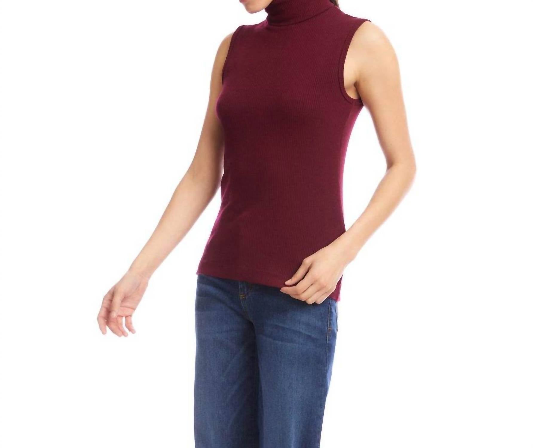 Karen Kane Ribbed Turtleneck Tank in wine - women's tank top - alternate view