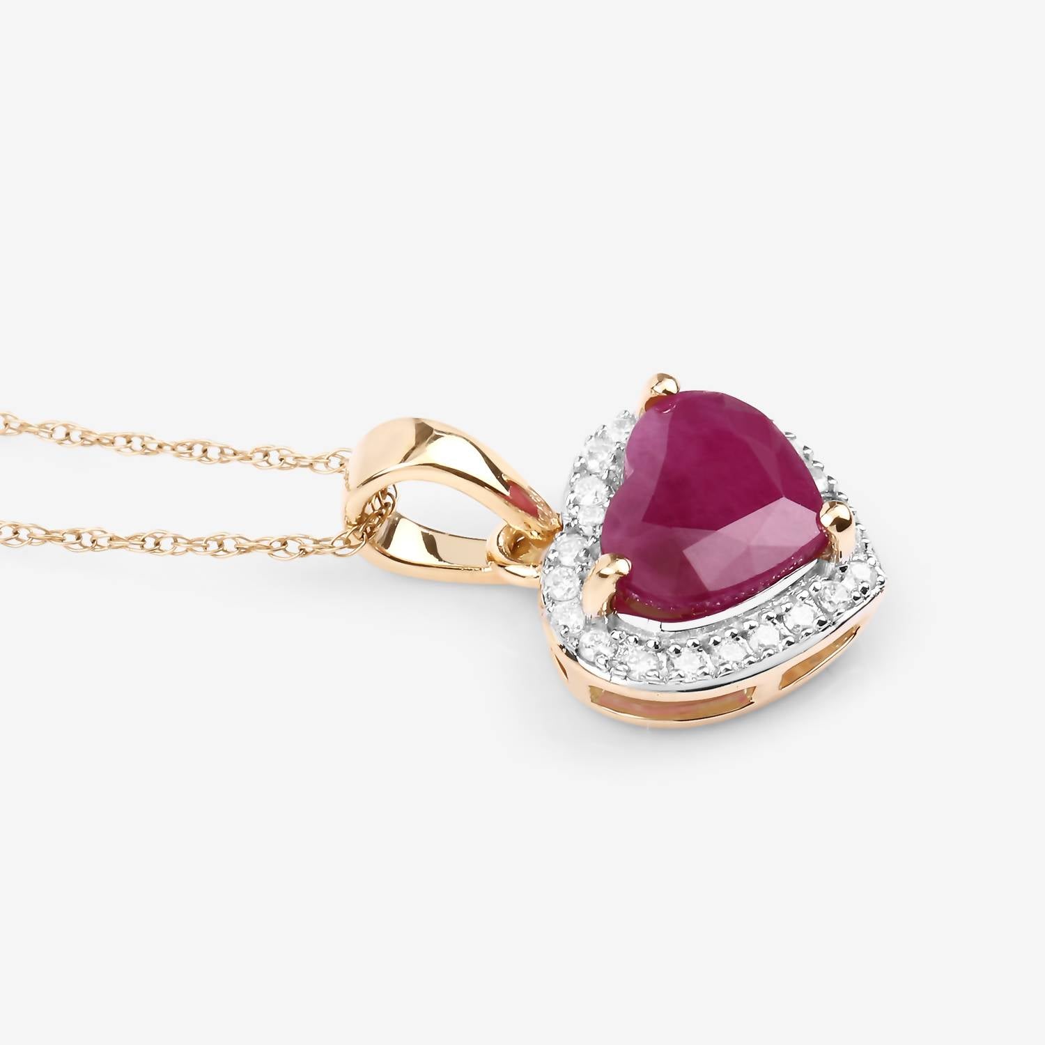 Diana M Jewels Women's Heart Natural Ruby Pendant Necklace (2.08 Ct) - Classic Plus in 14k yellow gold - women's jewelry - detail view