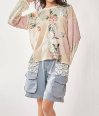 Davi & Dani - Patchwork Floral Print Top