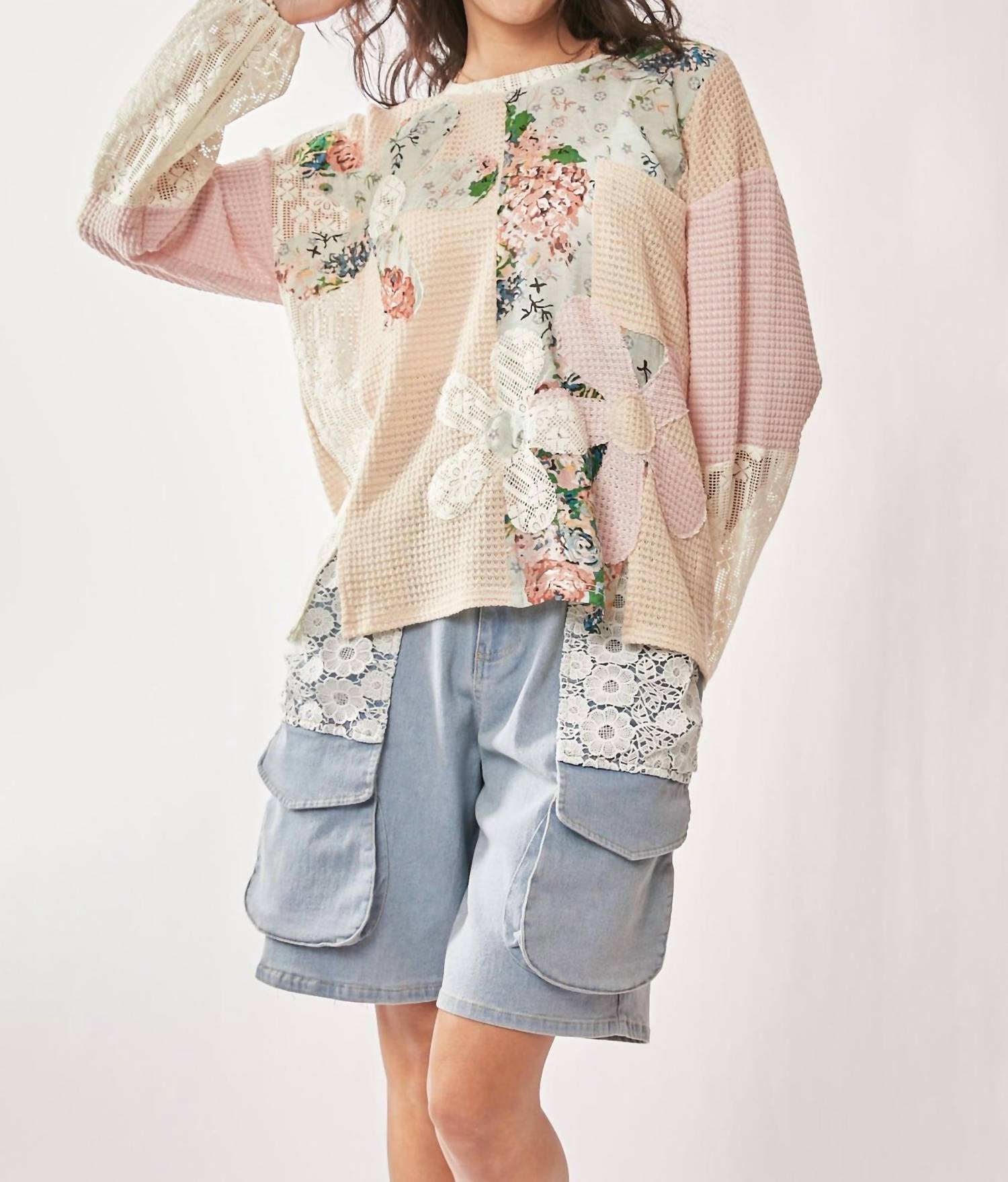Davi & Dani - Patchwork Floral Print Top