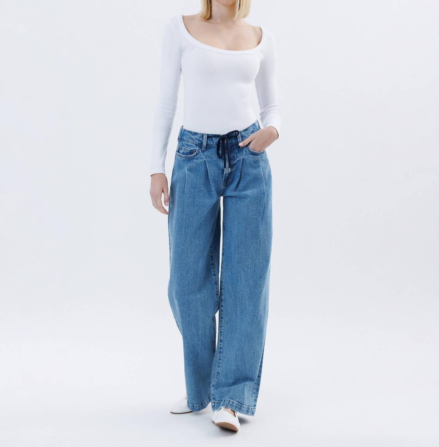 Vervet By Flying Monkey - Unabashed - Super High Rise Pleated Drawstring Wide Leg Jeans