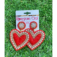 Bosuk Jewlery Women's Crystal Beaded Heart Dangle Earrings in red - women's jewelry - detail view