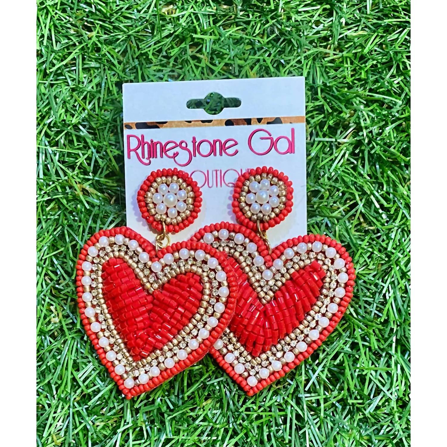 Bosuk Jewlery Women's Crystal Beaded Heart Dangle Earrings in red - women's jewelry - detail view