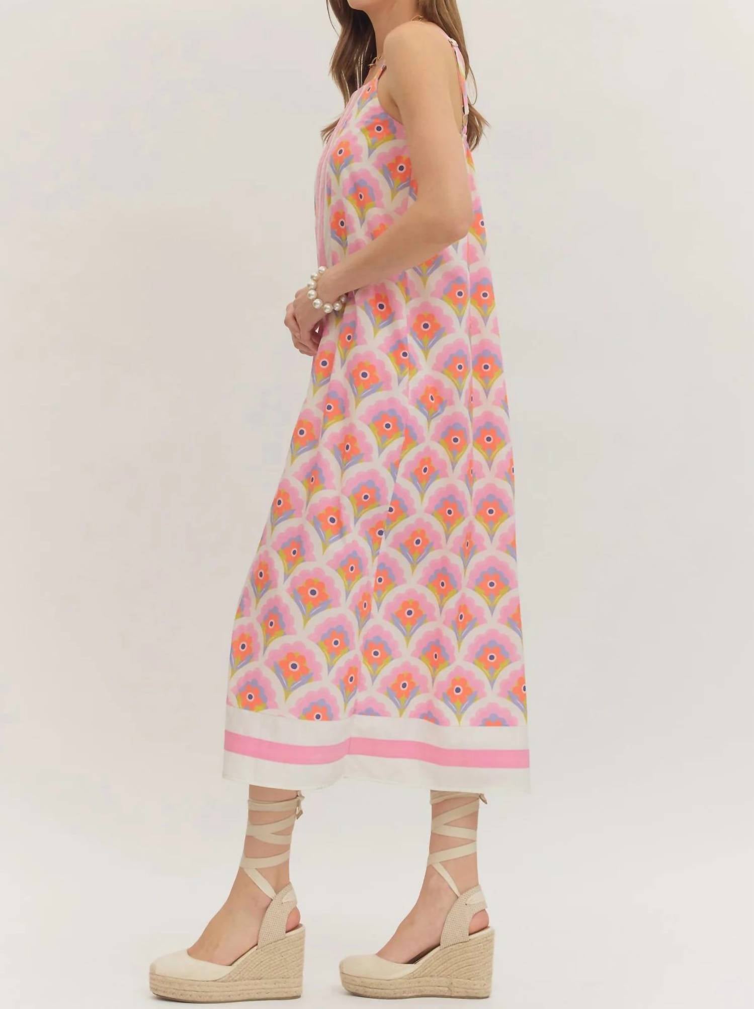 Entro - Floral Contrasting Stripe Midi Dress