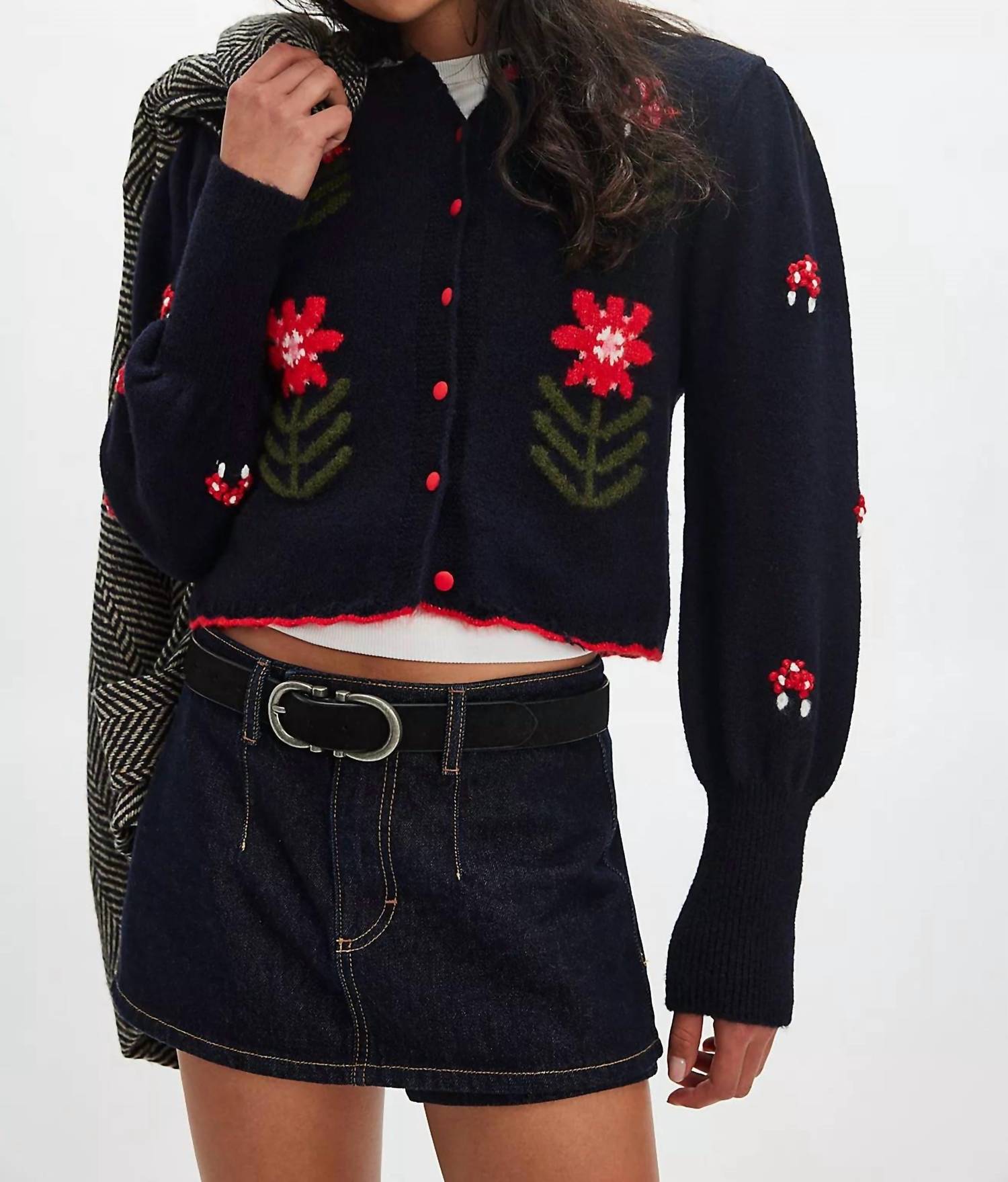 Free People Nonna Knit Sweater Cardigan in navy blue - women's cardigan