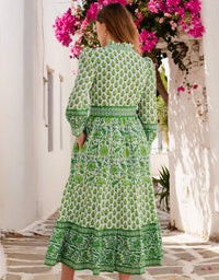 PINK CITY PRINTS Women's Gemma Dress in green - women's dress - detail view