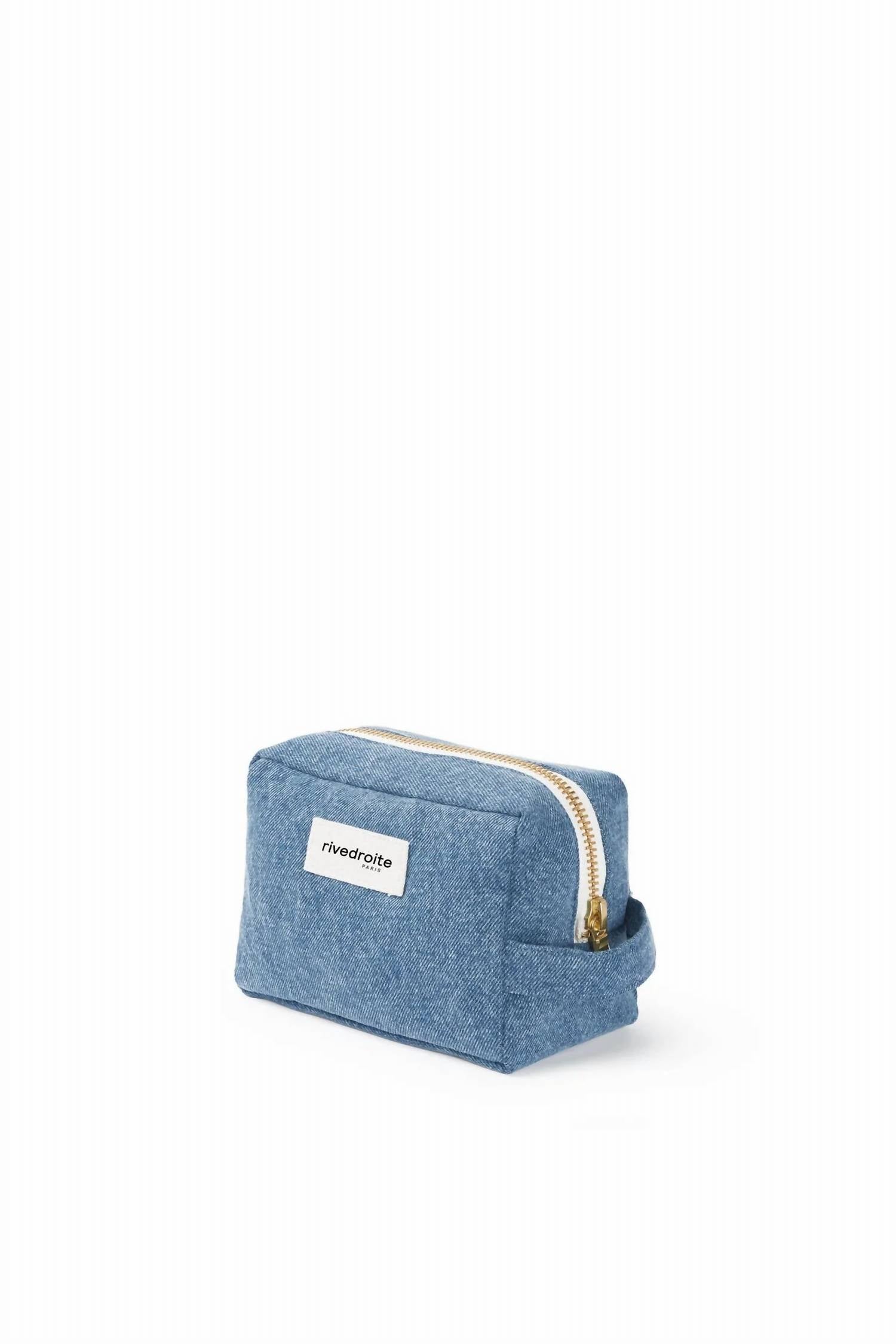 Rivedroite Paris Women's Tournelles Cosmetic Bag in stonewash denim - women's bag - detail view